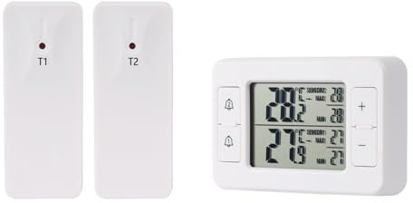 Refrigerator Thermometer, Digital Freezer Thermometer with 2 Wireless Temperature Monitor Sensors, Big LCD Display, Min/Max, Audible Alarm for Home Restaurants Fridge