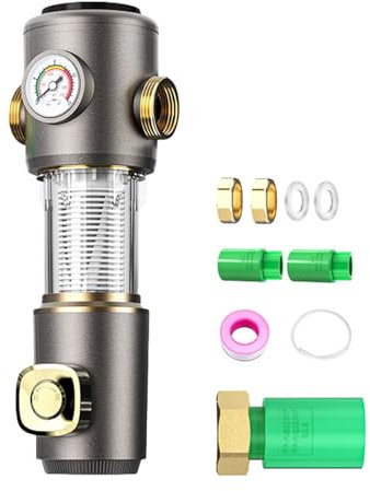 QIIIMSLSS Pré-Filtre pour Propreté l'eau des Maisons avec Manomètre Filtre À Eau pour Maisons Entières Installation Facile Mailles Filtrantes