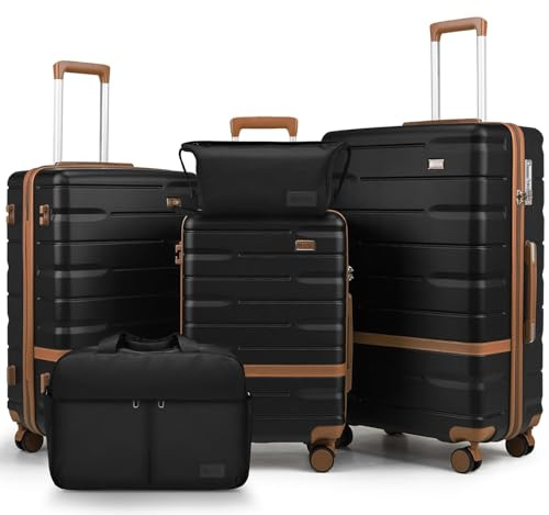 NEISIA Luggage Sets 3 Piece with TSA Lock Hardside PC+ABS Carry On Suitcase with Spinner Wheels Lightweight Rolling Travel Luggage Sets with YKK Zippers (Black)