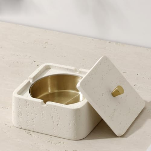 Cutfouwe Tischmülleimer aus Beton– Schwerer Mini-Abfalleimer mit Deckel für Bad und Schminktisch (13x5cm, 0.5kg,),Weiß