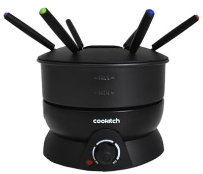 Cookitch Fondue Eléctrico Familiar 1,3L – Antiadherente, Termostato Regulável, 650W, Aluminio Fundido, 6 Tenedores Incluidos – Ideal para Fondue Queso, Chocolate, Carne, Caldo y Más