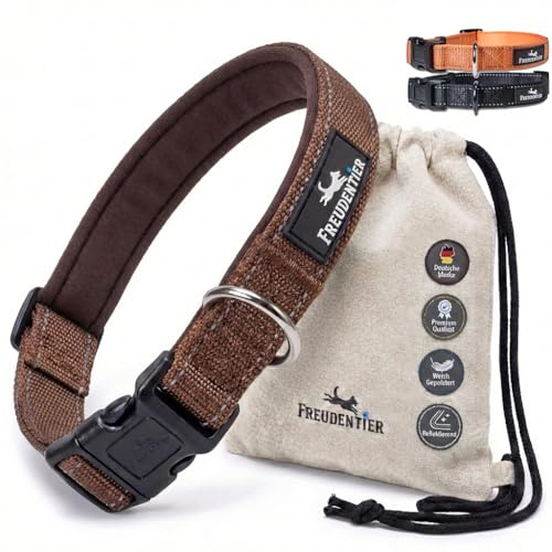 FREUDENTIER Hundehalsband - weich gepolstert mit Neopren, reflektierend & robust - Halsband Hund für kleine, mittelgroße & große Hunde (Chocolate, 30-40CM)