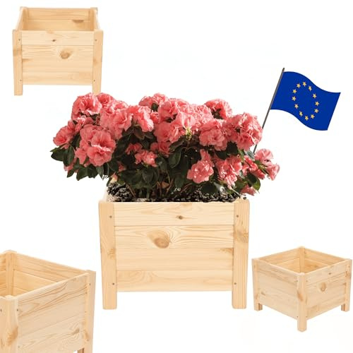 MODO24 Blumenkasten Holz Pflanzkübel Kiefer 31x40x40 cm, Natur | FSC-Zertifizierte Blumenkästen & Pflanzkübel mit Rankhilfe, Dekorativer Pflanzkasten & Rankgitter Garten, Terrasse & Balkon