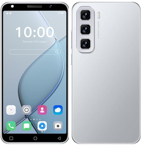 JtQtJ Cheap Mobile Phones, 5.0'' HD Display, 16GB ROM/Up to 128GB, Dual SIM, Dual Cameras, Android 9.0,Support WiFi, GPS, Bluetooth,Face ID,Big Battery Cell Phone (White)