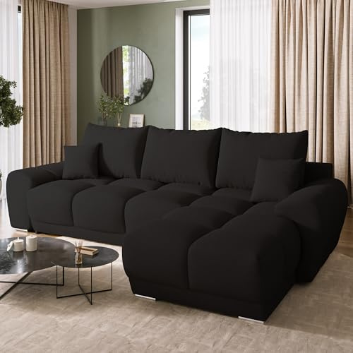 BROMARKT Ecksofa L-Form mit Schlaffunktion Bettkasten 294x184cm Schwarz | Wohnlandschaft mit Bettkasten und Schlaffunktion Schlafcouch L-Form Eckcouch fünfsitzer Couch für Wohnzimmer NUBES