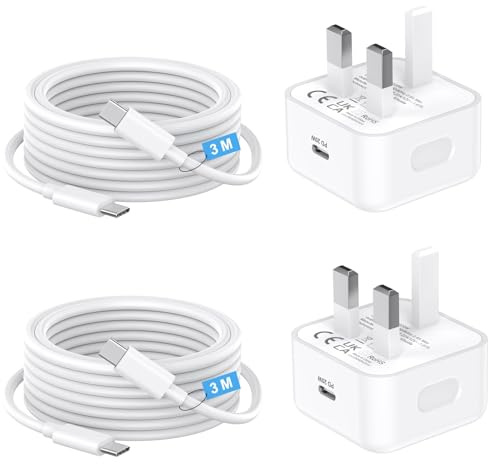 iPhone 17 16 15 Charger Fast Charge, 2 Pack [Apple MFi Certified] PD 20W Apple Fast Charger UK Plug With 3M Long USB C to C Charging Cable for iPhone 17/Air/17 Pro/17 Pro Max/16/16e/15/16 15 Pro Max
