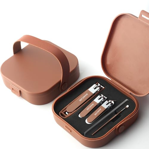Laphontab Maniküre-Set, 5-teilig, Nagelknipser, Pediküre-Set, Nagelpflege-Set, Maniküre, professionelle Werkzeuge, Geschenk für Männer, Frauen, Freunde und Eltern (Brown ） (10.6 * 10.5 * 3)