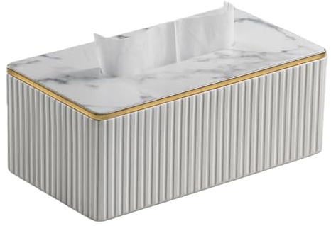 Tissue Box with White Edge, 25 x 13.5 x 10 cm, PU Leather Cosmetic Tissue Box, Tissue Box, Tissue Box, Rectangular Tissue Dispenser, Tissue Box for Living Room, Bathroom & Office
