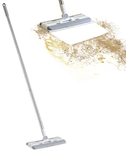 Fregonas de limpieza de suelos | Pinza de trapo automática y reutilizable – Fregona reutilizable húmeda y seca para parquet sin contacto 112 cm, para casa, cocina, cuarto de baño, carrelag
