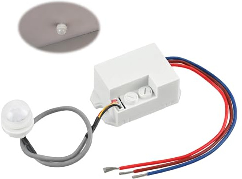 Sensore di movimento a incasso, interruttore rilevatore a infrarossi PIR 220-240 V, 120° 6m con sensore crepuscolare regolabile 20-2000 Lux, tempo 10s-7min, mini rilevatore di luce interna esterna