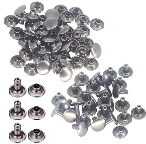 Trimming Shop Leather Rivets 100 Set Double Cap Rivets Tubular Metal Studs for DIY Crafts, Handbag, Belts, Purses, Bags, Shoes, Clothing, Repair & Replacement, 6mm, Gunmetal