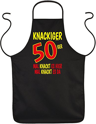 Unbekannt Sprüche Schürze zum 50 Geburtstag - Geschenk-Idee Kochschürze 50 Jahre : Knackiger 50iger Mal knackt es Hier Mal knackt es da - Geschenkschürze 50.Geburtstag
