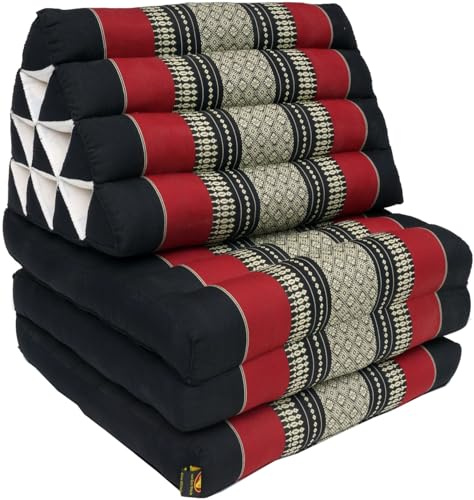 GURU SHOP Cuscino thailandese, cuscino triangolare, kapok, letto con 3 cuscini, colore nero/rosso, 30 x 50 x 160 cm, asiatico