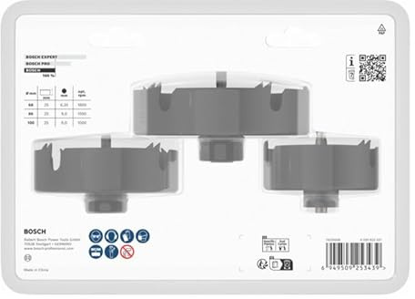Bosch Juego de 3 adaptadores de sierra perforadora con broca de centrado para madera y paredes de yeso (para paneles de yeso, madera blanda, diámetro de 68, 86, 100 mm, accesorio profesional)