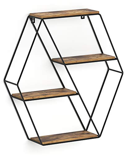 Vicco Wandregal Fyrk, Antikholz, 51 x 52 cm Eckform, zur Wandmontage mit Vier offenen Ablageflächen