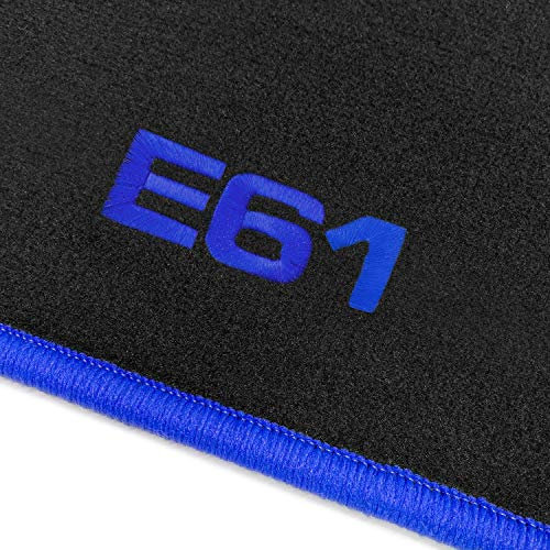 online-fussmatten OFM-Q300_E61-204 Passform Velours-Fußmatten mit Bestickung E61 und Rand in Royalblau