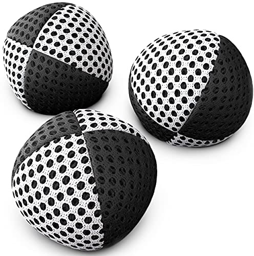 speevers Juggling Balls Professional Set of 3 Fresh Design Xballs, 12 Beautiful Colors Available, Juggle Balls for Beginners, Kids, Adults, 2 Layers of Net 4 Panels Carry Case (90g, Black - White)