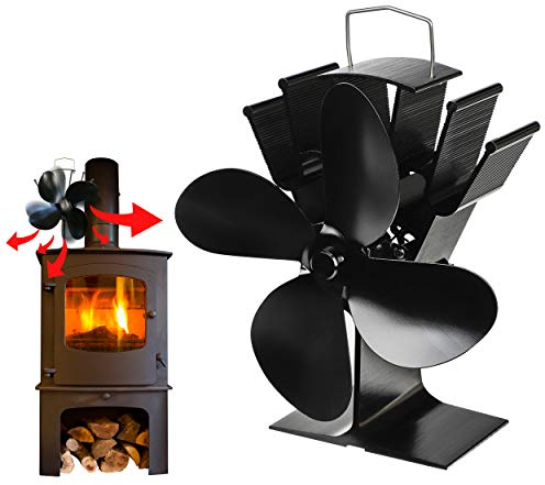 Kaminventilator Ofenventilator Lüfter ohne Strom - 4 Blätter, betrieben durch Wärmeenergie, geräuscharm, ökonomisch - Wärmebetriebener Kaminrohr Ventilator Kaminlüfter für Kamin Ofen