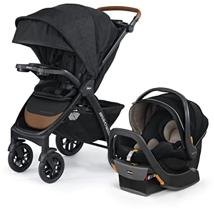Chicco Bravo Primo 3-in-1 Trio Travel System, Bravo Primo Quick-Fold Stroller with KeyFit 35 Zip Infant Car Seat and Base, Springhill/Black