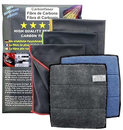 5X Lingettes Microfibres de Carbone 410GSM-Chiffon Magique Vitre Miroir Sans Trace Sans Peluche Réutilisable Multi Usage-Voiture Professionnel-Auto Moto Anti Rayures–Lavettes Absorbant