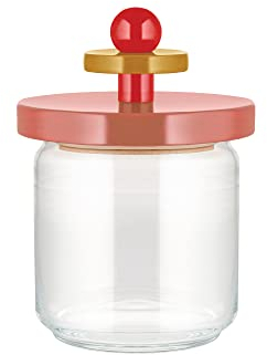 Alessi Mr. Sottsass, Suppose ES16/75 2 - Diseño Tarro Hermético de Vidrio con Tapa en Madera de Haya, Rosa, Roja y Amarilla