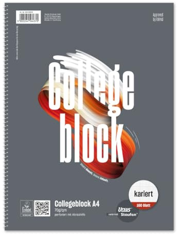 Staufen Contura Collegeblock - 160 Blatt, DIN A4, kariert 5 mm | Lineatur 28 (5mm kariert mit Randlinien), 70 g/m² Papier, Spiralisiert und 4-fach Lochung