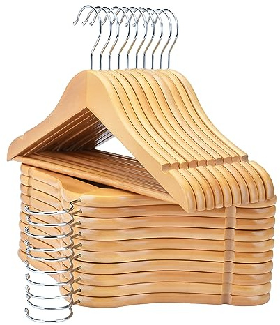 FairyHaus Kids Hangers 20 Pack 12.8 Inch, Natural Wooden Baby Childrens Hanger for Closet, Anti-Rust 360° Swivel Hook, Notches & Smooth Finish, Durable and Strong Wood for Toddler Clothes