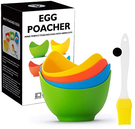 FUYTERY Egg Poacher Non Stick with Ring Standers Microwave Silicone Cups Egg Boiler