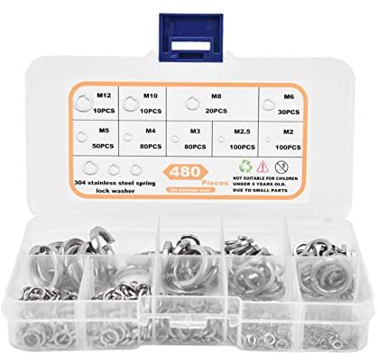 480 Stück Federringe M2 M2,5 M3 M4 M5 M6 M8 M10 M12 Edelstahl Split Federscheiben Set für Haushaltsgeräte