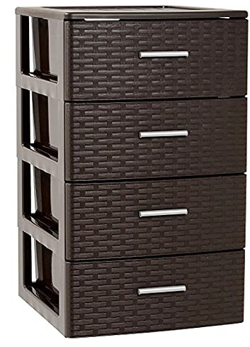 AC - Cajonera de Ordenación Modelo Rattan - 4 Niveles - Torre de almacenaje Multiusos, Organizador Auxiliar, Almacenamiento, baño - 61,5 x 36,5 x 36,5 cm - Color Wengue