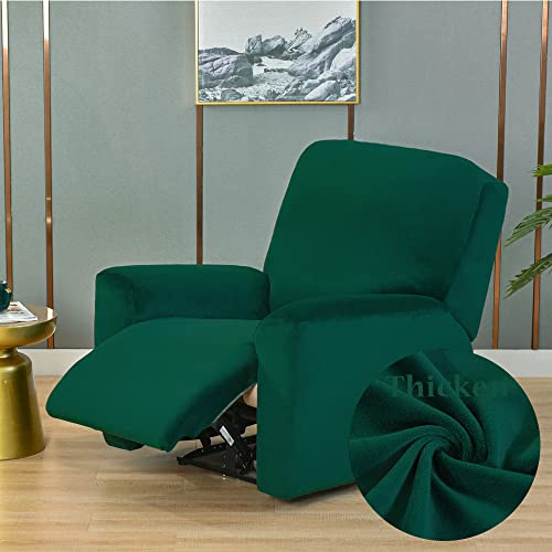 FANSU Stretchhusse für Relaxsessel Komplett Sesselbezug, Sesselschoner für Recliner Stuhl Sessel, Einfarbig Dick Samt Stretch Sofabezug, Elastisch Bezug für Fernsehsessel Liege (dunkelgrün)