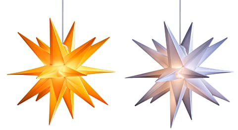 Novaliv 2er Sparset Weihnachtssterne Dekosterne 55cm GELB + Weiss Außen Kabel mit Trafo & Timerfunktion 3D Stern 18 Zackig Leuchtstern Weihnachtslicht Winterbeleuchtung 3D Stern Weihnachtslicht