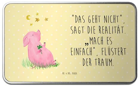 Mr. & Mrs. Panda Metalldose rechteckig Schwein Glück - Geschenk, Blechdose, Sernchen, Container, Vorratsbox, Gute Laune, Keksdose, Träume, Tiere,