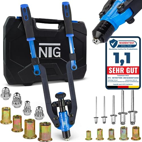NTG Kombi 2 in 1 Nietmutternzange und Blindnietzange | Nietmutterwerkzeug Nietmaschiene Blindnietzange | für Blindnieten und Nietmuttern | Nietenzange inkl. 85 Teile