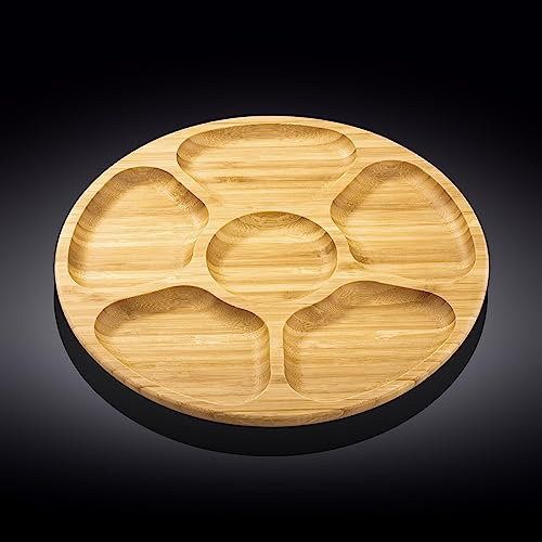 WILMAX - PLAT ROND DIVISÉ 38 CM - Assiette en bambou - Assiette en bois - Assiette à gâteau - Plat de service - Assiette divisée - Vaisselle de table - Assiette plate - Assiette pour manger