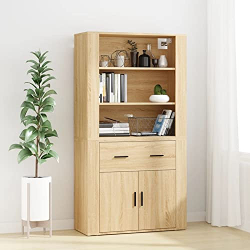 Festnight Highboard Schrank, Sideboard, Buffetschrank, Küchenbuffet, Vitrinenschrank, Hochschrank, Esszimmerschrank, Küchenschrank, Holzwerkstoff, Sonoma-Eiche#3