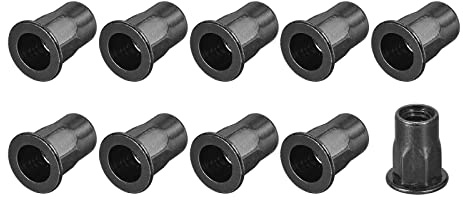 METALLIXITY Remache Tuercas (M6) 100 Uds, Carbono Acero Medio Hexagonal Roscado Inserción Tuercas - para Sujetadores Mecánicos Muebles, Negro