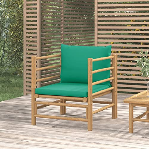 Homgoday Gartensessel mit Grünen Kissen Gartenstuhl Sessel Stuhl Gartenmöbel Holzstuhl Stühle Balkonstuhl Terrassenstuhl Gartenstühle GartenmöbelBambus