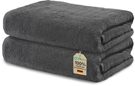 Ôhm Badetuch Baumwolle 70x140 cm Dunkelgrau 2er-Set | Ideales Format zum Abtrocknen nach der Dusche, nicht sperrig – perfekt für täglichen Gebrauch oder unterwegs.