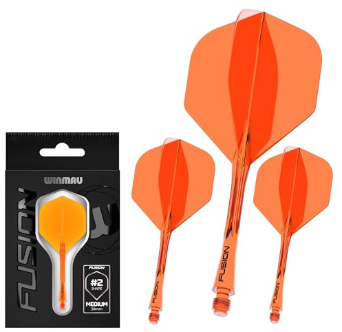 Winmau Darts Fusion Integrated Flight & Shaft System - No.2 Shape & Design - Orange Colour, Short Length