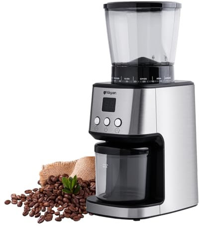 Aligain - Molinillo de café de acero inoxidable con 51 ajustes de molienda, temporizador de molienda, molinillo de café eléctrico para café expreso, goteo, vertido, cerveza fría, prensa francesa, 120
