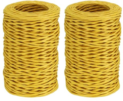PATIKIL 164 Feet Floral Bind Wire Wrap Twine, 2 Rolls 2mm Florist Wire Iron Wire Paper Covered Vine Wrapping Binding Wire for Flower Bouquets, Yellow