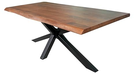 SAM Esstisch Anny 160x85 cm Akazie nussbaum Baumkante Spider schwarz | Baumkantentisch massiv, Akazienholz nussbaumfarben, 50 mm Tischplatte, Metallgestell