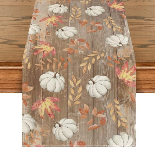Artoid Mode Planken Braun Kürbisse Pflanzen Herbst Tischläufer 40x140 cm | Saisonal Hause Wohnzimmer Tisch Dekoration Drinnen Urlaub Party Dekor