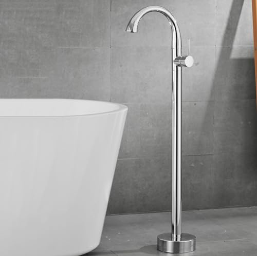 BiaoTeng Freistehende Badewannen Armaturen Badewanne Wasserhahn Vertikal Messing Heiß und Kalt Einhandmischer Wannenarmatur Freistehend Chrom