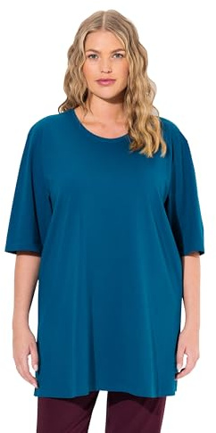 Ulla Popken damer stora storlekar överdimensionerade plus size t-shirt, rund hals, avslappnad, halvärm, Blågrön, 66/68 SE