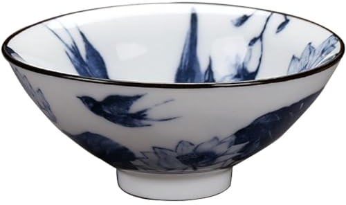Handgefertigte Teeschale Aus Porzellan, Hutform Elegante Jianzhan Teetasse, Blaues Und Weißes Porzellan Vintage Tassen Set, Chinesisches Teeschalen Set(G,1.4 oz)