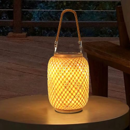 Solar Laterne Outdoor Solar Bambus Weben Hängende Solarleuchten Laterne Licht Bambus Tragbare Solarlampe Solarbeleuchtung für Garten Landschaft Terrasse Esstisch