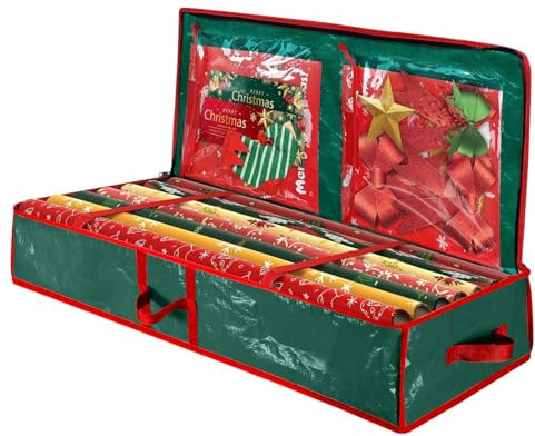 GOEDCH Organizer per Carta da Regalo: 104×36×16 cm Contenitore per Rotoli di Carta da Regalo, Organizer per Carta da Regali Portatile, Contenitore Carta Regalo per Nastri, Fiocchi, Natalizia