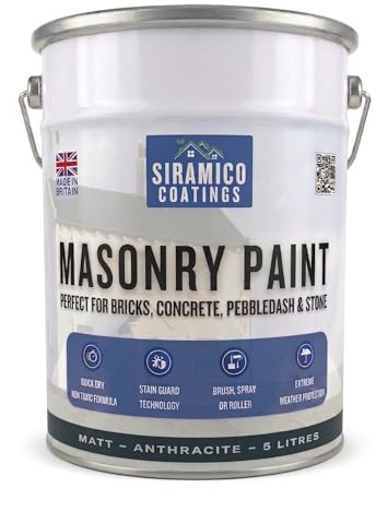 SIRAMICO COATINGS Masonry Paint | 5 Litres | Waterbased ECO Resin Technology | 7 Luxury Colours | Smooth Matt Finish for outdoor masonry protection | 10 Year Colour Guarantee (DARK GREY)